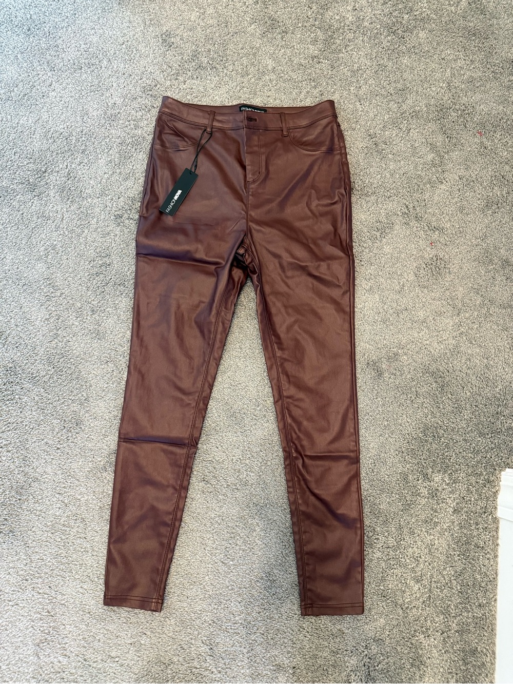 Fashion Nova cognac faux leather pants size XL NWT